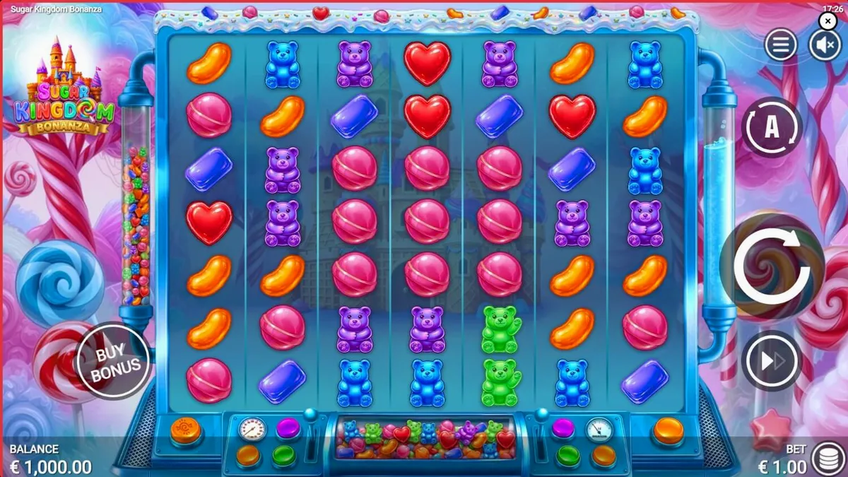Tampilan visual Sugar Kingdom Bonanza dengan simbol permen warna-warni