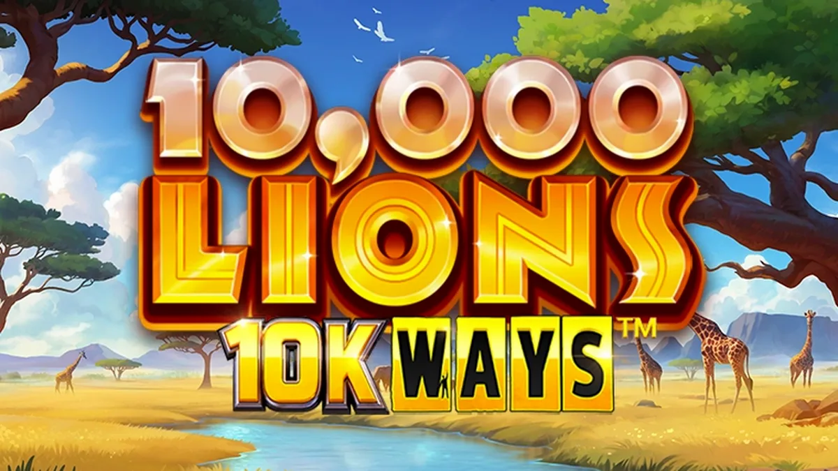 Tampilan visual permainan slot 10,000 Lions 10K Ways dengan tema savana